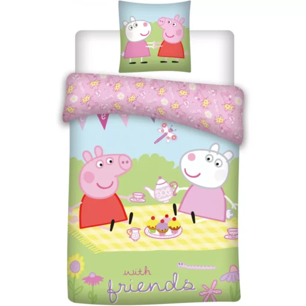 Peppa malac Picnic gyerek, ovis ágyneműhuzat 100×135cm, 40×60 cm